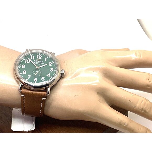 Shinola Men's Watch S0110000038 Runwell Quartz Green Dial Brown Leather 47mm - Picture 5 of 16